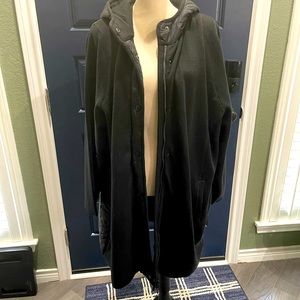 3X black coat- sweater in front (and arms) and quilted in the back.